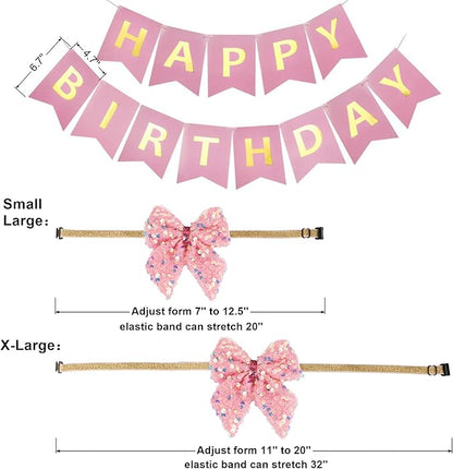 ADOGGYGO Dog Birthday Hat Bandana Girl - Puppy Birthday Party Supplies - Pink Tutu Hat Scarf Bow Banner Set for Small Dogs (Small)