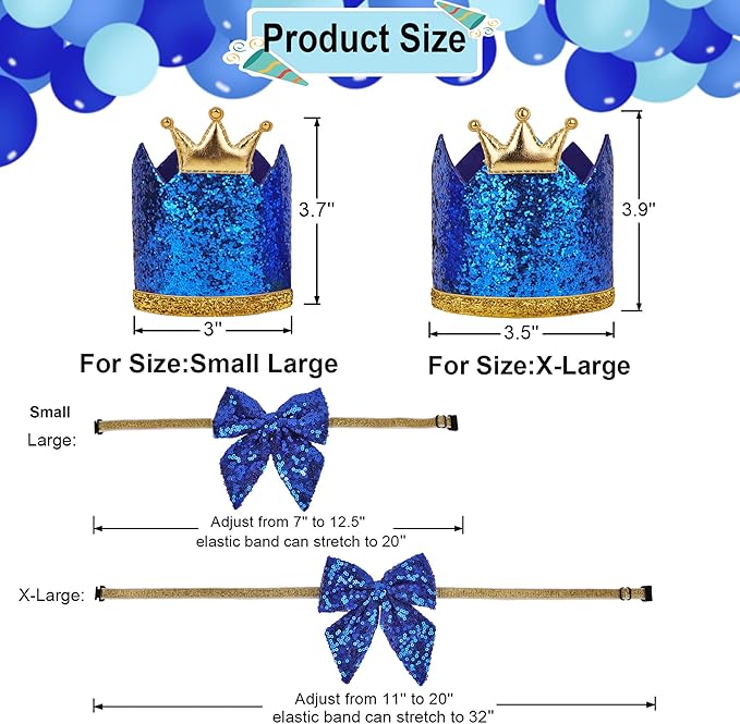 ADOGGYGO Dog Birthday Hat Bandana - Navy Blue Birthday Boy Dog Bandana Pet Party Hat with Numbers Bow and Happy Birthday Banner Set (Small)