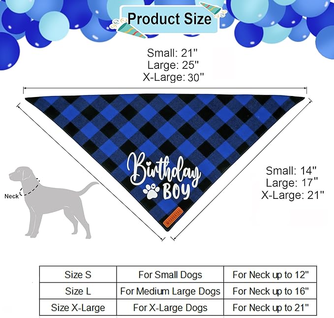 ADOGGYGO Dog Birthday Party Supplies, Blue Plaid Birthday Boy Dog Bandana, Golden Pet Party Hat with Numbers, Bowtie for Extra Large Pets (X-Large)
