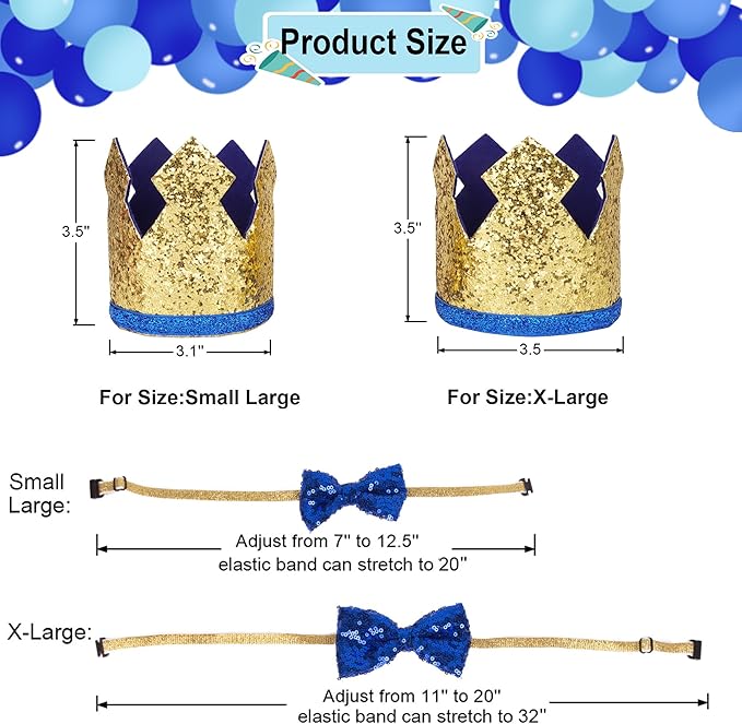 ADOGGYGO Dog Birthday Party Supplies, Blue Plaid Birthday Boy Dog Bandana, Golden Pet Party Hat with Numbers, Bowtie for Extra Large Pets (X-Large)