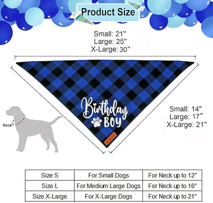 ADOGGYGO Dog Birthday Party Supplies, Blue Plaid Birthday Boy Dog Bandana, Golden Pet Party Hat with Numbers, Bowtie for Medium Large Pets (Large)
