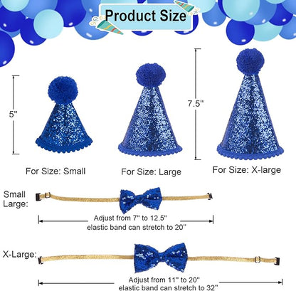 ADOGGYGO Dog Birthday Party Supplies, Multi Size Offered, Blue Birthday Boy Dog Bandana, Pet Party Hat with Numbers Bow for Medium Large Pets (Large)