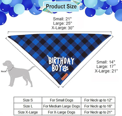 ADOGGYGO Dog Birthday Party Supplies, Multi Size Offered, Blue Dog Birthday Hat Bandana Numbers Bow Set for Large X-Large Dogs Pets (X-Large)