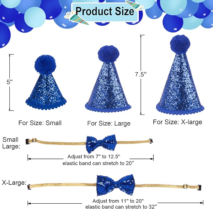 ADOGGYGO Dog Birthday Party Supplies, Multi Size Offered, Blue Dog Birthday Hat Bandana Numbers Bow Set for Large X-Large Dogs Pets (X-Large)