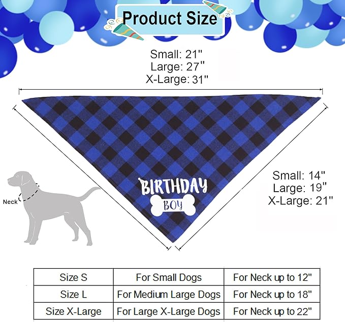 ADOGGYGO Dog Birthday Party Supplies, Pet Party Hat with Numbers, Bow, Blue Plaid Birthday Boy Bandana for Extra Large Dogs (X-Large)