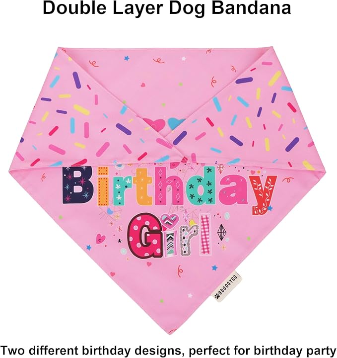 ADOGGYGO Dog Birthday Party Supplies, Pink Girl Dog Birthday Bandana Hat Numbers Bow Set for Medium Large Dogs (Large)