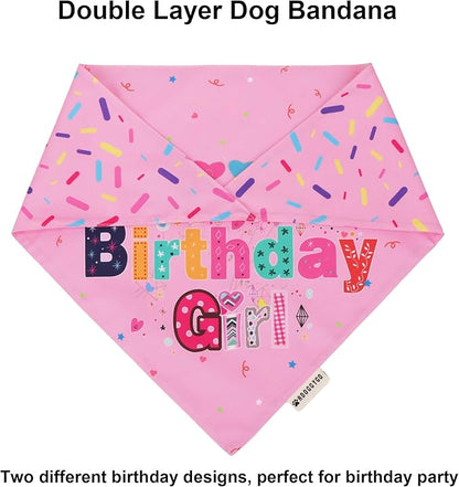 ADOGGYGO Dog Birthday Party Supplies, Pink Girl Dog Birthday Bandana Hat Numbers Bow Set for Medium Large Dogs (Large)