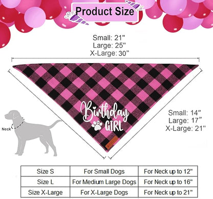 ADOGGYGO Dog Birthday Party Supplies, Pink Plaid Birthday Girl Dog Bandana, Golden Pet Party Hat with Numbers, Bowtie for Medium Large Pets (Large)