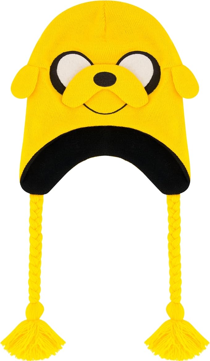 Adventure Time Beanie Hat, Jake The Dog Adult Cosplay Peruvian Winter Knit Cap with Tassels for Men and Women, Yellow, One Size