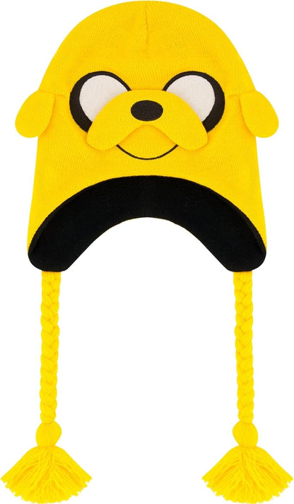Adventure Time Beanie Hat, Jake The Dog Adult Cosplay Peruvian Winter Knit Cap with Tassels for Men and Women, Yellow, One Size