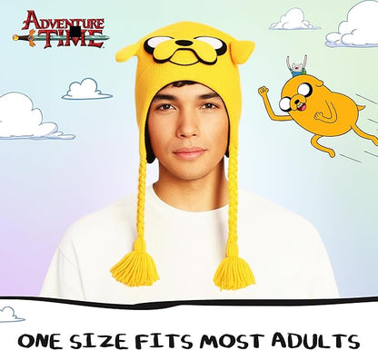 Adventure Time Beanie Hat, Jake The Dog Adult Cosplay Peruvian Winter Knit Cap with Tassels for Men and Women, Yellow, One Size