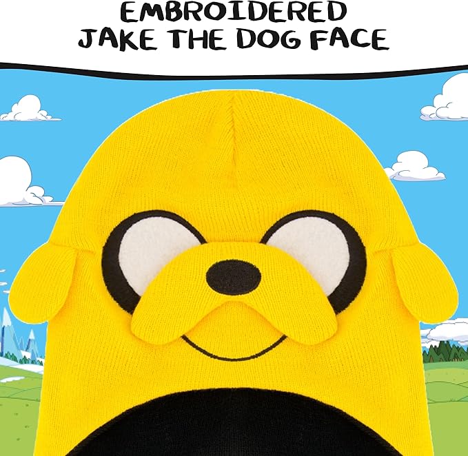 Adventure Time Beanie Hat, Jake The Dog Adult Cosplay Peruvian Winter Knit Cap with Tassels for Men and Women, Yellow, One Size