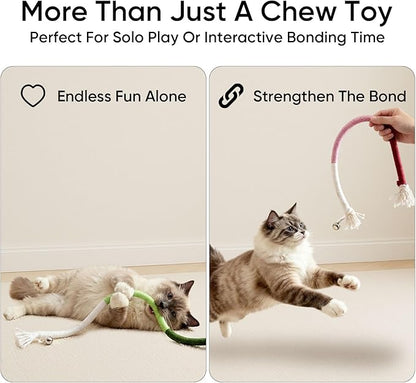 AGYM 4 Pack Interactive Cat Chew Rope Toys - Durable Hand-Woven Cotton Teaser Sticks with Jingle Bells - Safe Teeth Cleaning & Teething Toys for Indoor Cats, Kittens, and Aggressive Chewers
