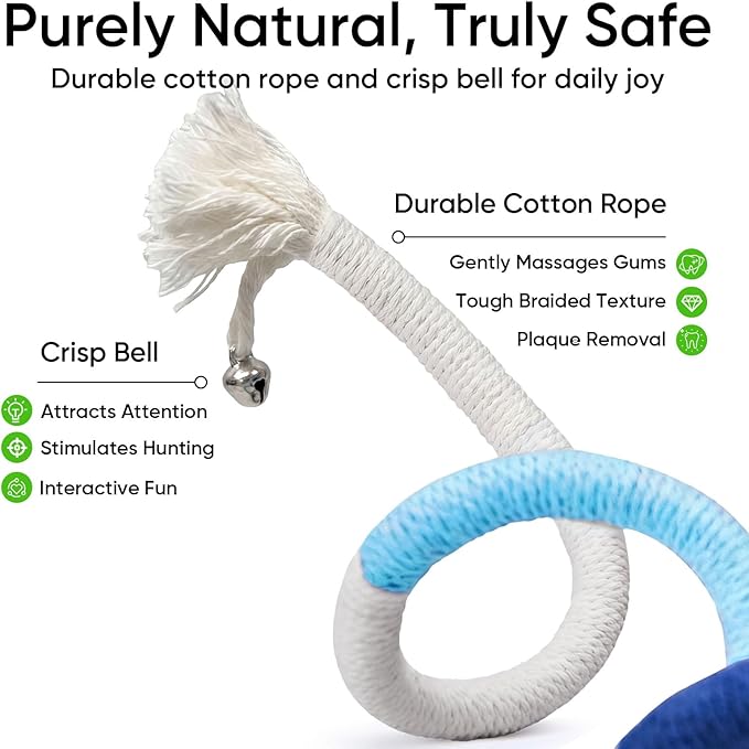 AGYM 4 Pack Interactive Cat Chew Rope Toys - Durable Hand-Woven Cotton Teaser Sticks with Jingle Bells - Safe Teeth Cleaning & Teething Toys for Indoor Cats, Kittens, and Aggressive Chewers