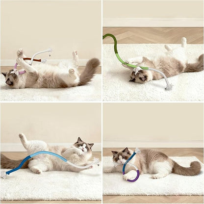 AGYM 4 Pack Interactive Cat Chew Rope Toys - Durable Hand-Woven Cotton Teaser Sticks with Jingle Bells - Safe Teeth Cleaning & Teething Toys for Indoor Cats, Kittens, and Aggressive Chewers