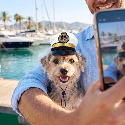Amosfun Dog Captain Hat, Adjustable Pet Sailor Cap – Nautical Boating Photo Prop, Cute Costume Accessories for Puppies, Dogs, Cats