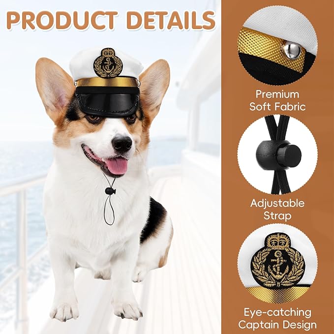 Amosfun Dog Captain Hat, Adjustable Pet Sailor Cap – Nautical Boating Photo Prop, Cute Costume Accessories for Puppies, Dogs, Cats