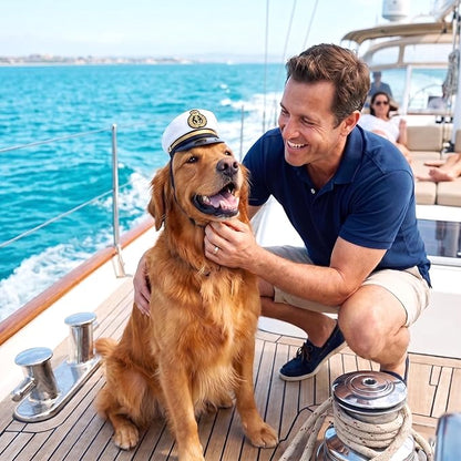Amosfun Dog Captain Hat, Adjustable Pet Sailor Cap – Nautical Boating Photo Prop, Cute Costume Accessories for Puppies, Dogs, Cats
