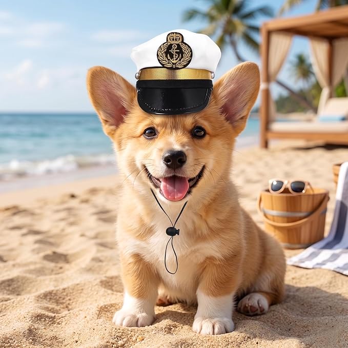 Amosfun Dog Captain Hat, Adjustable Pet Sailor Cap – Nautical Boating Photo Prop, Cute Costume Accessories for Puppies, Dogs, Cats