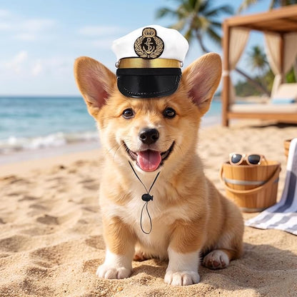 Amosfun Dog Captain Hat, Adjustable Pet Sailor Cap – Nautical Boating Photo Prop, Cute Costume Accessories for Puppies, Dogs, Cats