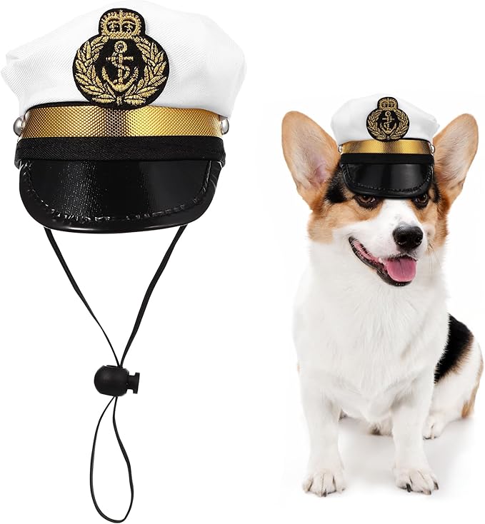 Amosfun Dog Captain Hat, Adjustable Pet Sailor Cap – Nautical Boating Photo Prop, Cute Costume Accessories for Puppies, Dogs, Cats