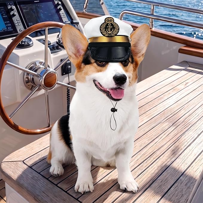 Amosfun Dog Captain Hat, Adjustable Pet Sailor Cap – Nautical Boating Photo Prop, Cute Costume Accessories for Puppies, Dogs, Cats