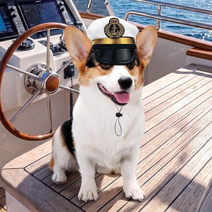 Amosfun Dog Captain Hat, Adjustable Pet Sailor Cap – Nautical Boating Photo Prop, Cute Costume Accessories for Puppies, Dogs, Cats