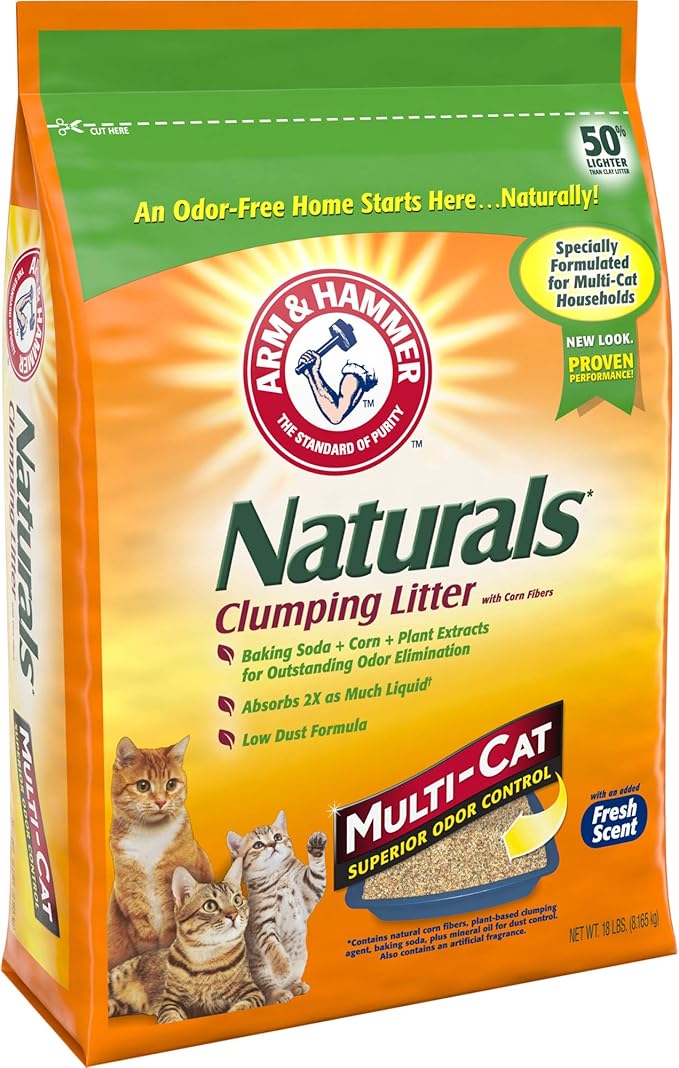 ARM & HAMMER Naturals Clumping Cat, Litter Odor Control, Multi Cat Litter, 18 lb. Bag (Pack of 2)