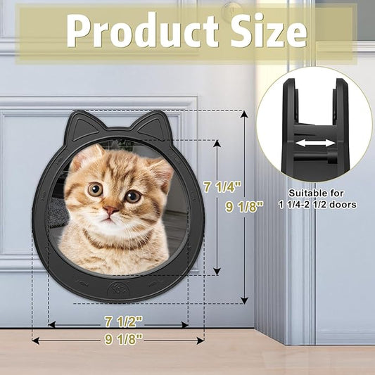 Cat Door Interior Door - Black Sleek Modern, Large No-Flap Pet Door for Cats Up to 22 LBS, Easy DIY Install, No Training