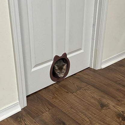 Cat Door Interior Door - Coffee Warm Classic, Large No-Flap Pet Door for Cats Up to 22 LBS, Easy DIY Setup, No Training