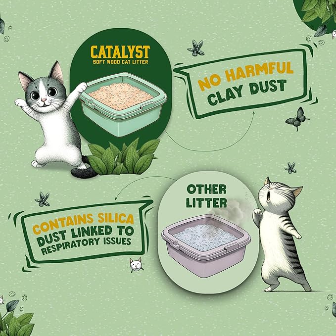 Catalyst Natural Soft Wood Cat Litter (2 Pack, 20lb Bags) - Superior Odor Control, Strong Clumping, Low Dust, and Biodegradable (20lb, Set of 2, Healthy Cat)