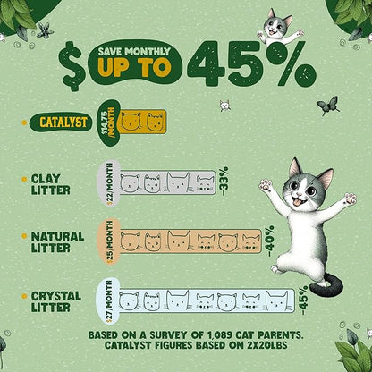 Catalyst Natural Soft Wood Cat Litter (2 Pack, 20lb Bags) - Superior Odor Control, Strong Clumping, Low Dust, and Biodegradable (20lb, Set of 2, Healthy Cat)