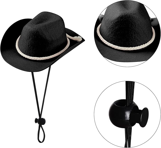 choyaxo Dog Cowboy Hat Dog Cowboy Costume for Small Pet Dogs Cat Cowboy Hat with Bandana Scarf Set Party Accessories (Black, Medium)
