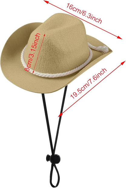 choyaxo Dog Cowboy Hat Dog Cowboy Costume for Small Pet Dogs Cat Cowboy Hat with Bandana Scarf Set Party Accessories (Khaki, Large)