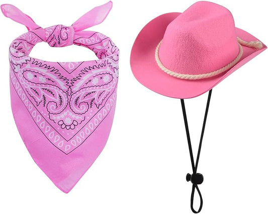 choyaxo Dog Cowboy Hat Dog Cowboy Costume for Small Pet Dogs Cat Cowboy Hat with Bandana Scarf Set Party Accessories (Pink, Large)