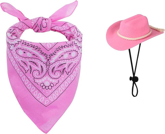 choyaxo Dog Cowboy Hat Dog Cowboy Costume for Small Pet Dogs Cat Cowboy Hat with Bandana Scarf Set Party Accessories (Pink, Small)