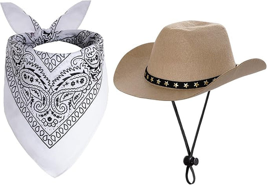 choyaxo Halloween Costumes for Dogs Cat Pet Cowboy Costume Cowboy Hat with Bandana Set for Halloween, Christmas, Holiday, Party, Cosplay (Khaki, Medium)