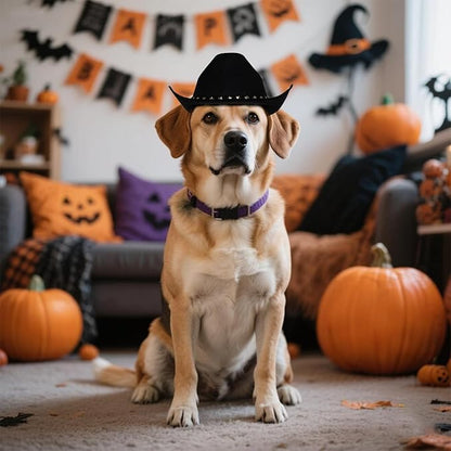 choyaxo Pet Cowboy Costume Cosplay Cap Halloween Costumes for Dogs Cat Pet Party Decoration Mini Cowboy Hat (Black, Large)