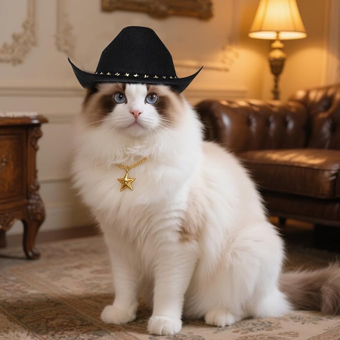 choyaxo Pet Cowboy Costume Cosplay Cap Halloween Costumes for Dogs Cat Pet Party Decoration Mini Cowboy Hat (Black, Large)