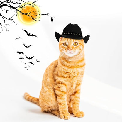 choyaxo Pet Cowboy Costume Cosplay Cap Halloween Costumes for Dogs Cat Pet Party Decoration Mini Cowboy Hat (Black, Medium)