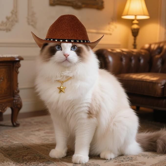 choyaxo Pet Cowboy Costume Cosplay Cap Halloween Costumes for Dogs Cat Pet Party Decoration Mini Cowboy Hat (Brown, Large)