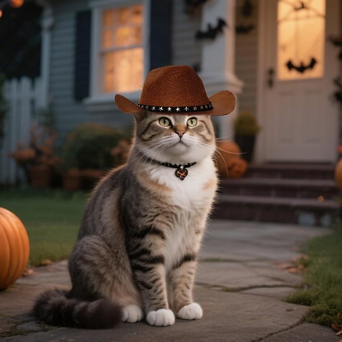 choyaxo Pet Cowboy Costume Cosplay Cap Halloween Costumes for Dogs Cat Pet Party Decoration Mini Cowboy Hat (Brown, Large)