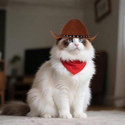 choyaxo Pet Cowboy Costume Cosplay Cap Halloween Costumes for Dogs Cat Pet Party Decoration Mini Cowboy Hat (Brown, Large)