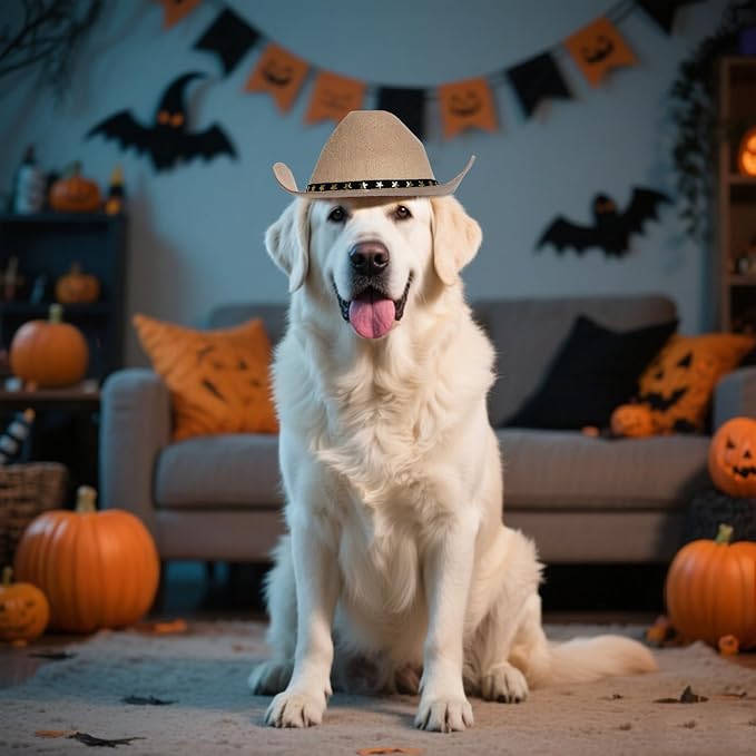 choyaxo Pet Cowboy Costume Cosplay Cap Halloween Costumes for Dogs Cat Pet Party Decoration Mini Cowboy Hat (Khaki, Large)