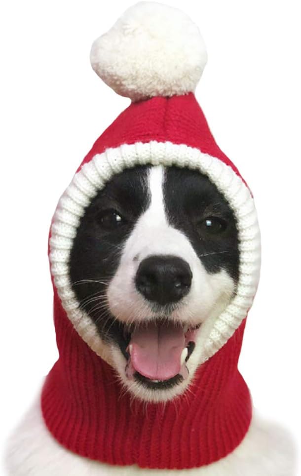 Christmas Dog Hat Costume for Large Medium Dog Warm Winter Dog Hat Neck Ear Warmer Headband Protector for Golden Retriever Labrador(Medium, Red)