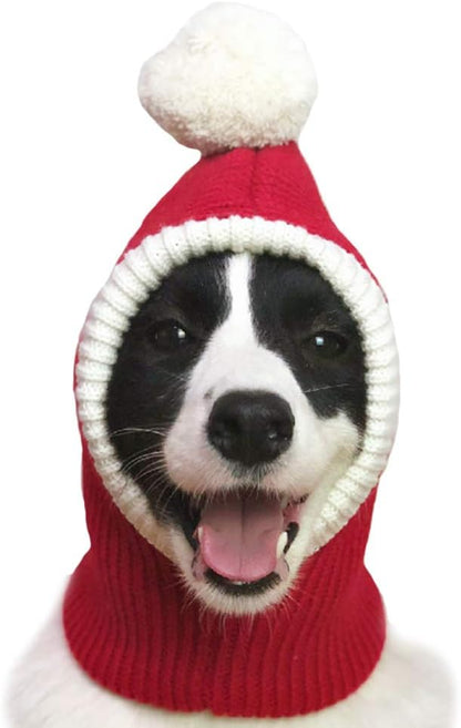 Christmas Dog Hat Costume for Large Medium Dog Warm Winter Dog Hat Neck Ear Warmer Headband Protector for Golden Retriever Labrador(Medium, Red)