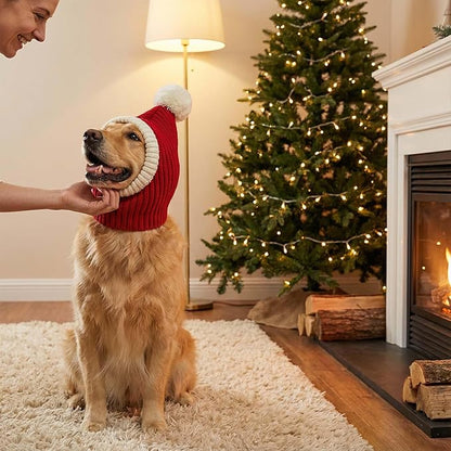 Christmas Dog Hat Costume for Large Medium Dog Warm Winter Dog Hat Neck Ear Warmer Headband Protector for Golden Retriever Labrador(Small, Red)