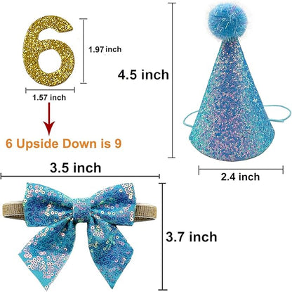 Christmas Pet Party Jazz Hat and Blingbling Bow Tie Breakaway Collar Set, Adjustable Headband for Kitten Puppy Small Dogs Cats (Azure)