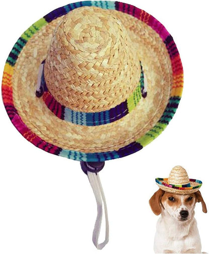 CIEOVO Dog & Cat Straw Sombrero Hat, Mini Mexican Hats, One Size Fits All, Lightweight, Multi-Use Pet Apparel