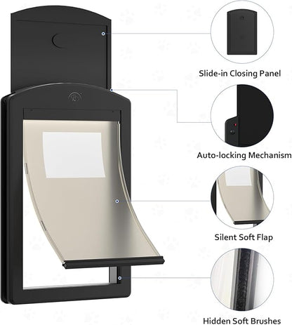 [Classicmacher] Dog Door for Large Dogs, Black Frame Door for L arge Dogs, Strong Plastic Doggy Door and L arge Pets with Sliding Lock Panel and Magnetic Soft Flap (Large, Mattle Black)